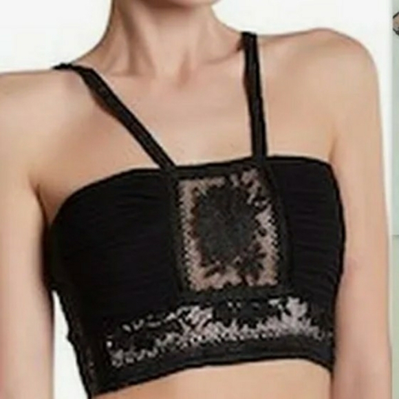 Free People Bella Women Top 12 Black Poly Blend Lace trim, Strappy, Crop Cami - Picture 3 of 9